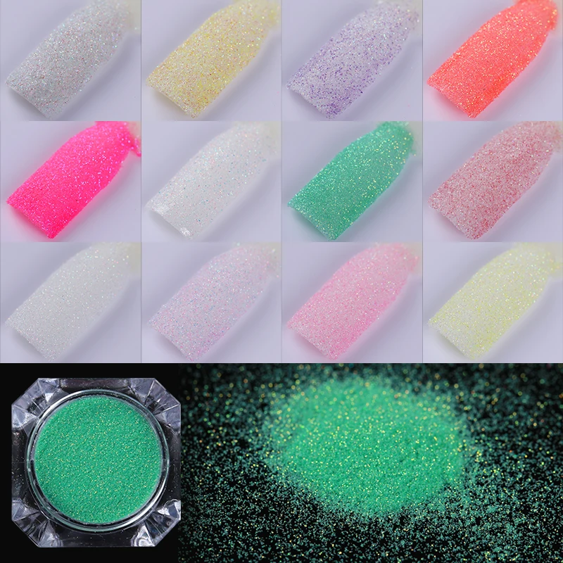 

1g Holographic Nail Glitter Powder Pigment Nail Chrome Dust Sugar Candy Design Glow In The Dark Glitter DIY Nail Art Decoration
