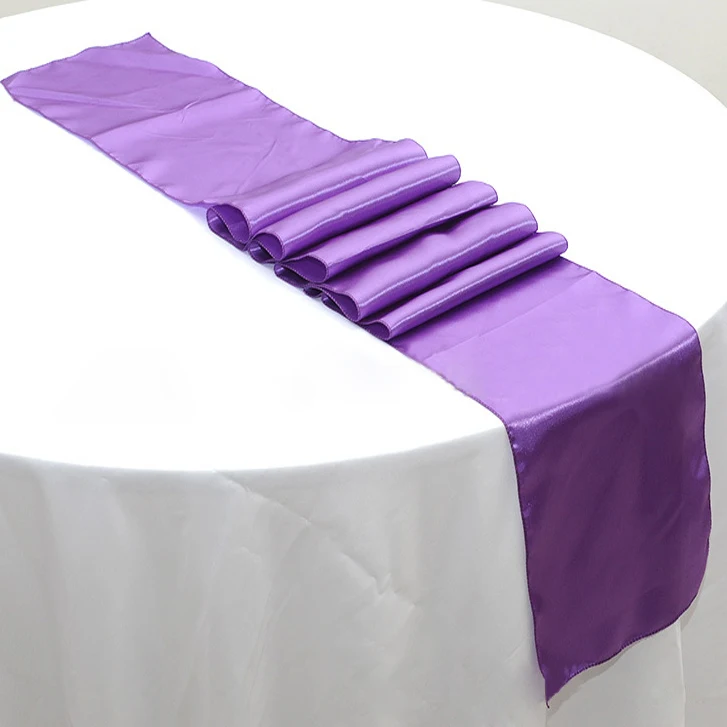 Free shipping 50pcs 30 x 275cm Purple Cheap Satin Table Runners For Banquet Wedding Table