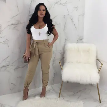 

Women Sexy Pants Drawstring High Waist Stretch Slim Pencil Casual OL Trousers