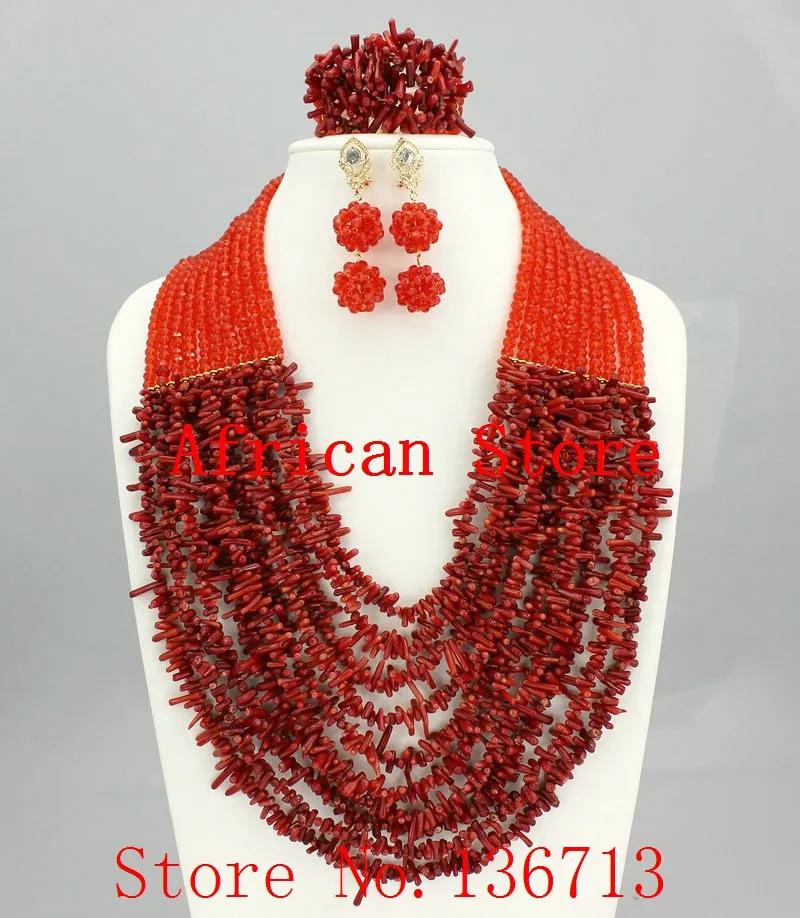 Нигерийские Свадебные бусины набор ювелирных изделий африканские красные