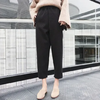 

New Autumn Winter Womens Harem Pants Fashion Solid Warm High Waist Pants Female Elegant Elastic Waist Trousers Plus Size S-6XL