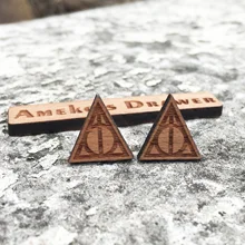 Поттер Хогвартс выгравированы твердой древесины орден серьги «Феникс» Платформа 9 3/4 Дары смерти деревянные серьги-гвоздики X 10 пар