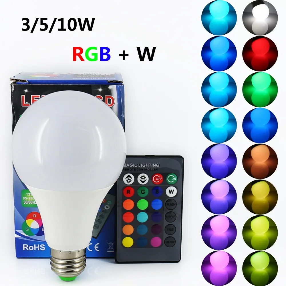Светодиодная лампа ANJOET E27 RGB светильник в 110 В + Вт 3 5 10 85 220 с ИК пультом