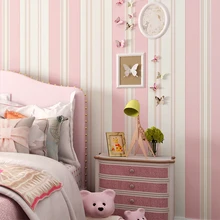 Romantic Pink Children's Room Wallpaper Bedroom Environmental Non-woven Stripe Wall Paper Roll Romantic Pink Children's Room Wallpaper Bedroom Environmental Non-woven Stripe Wall Paper Roll