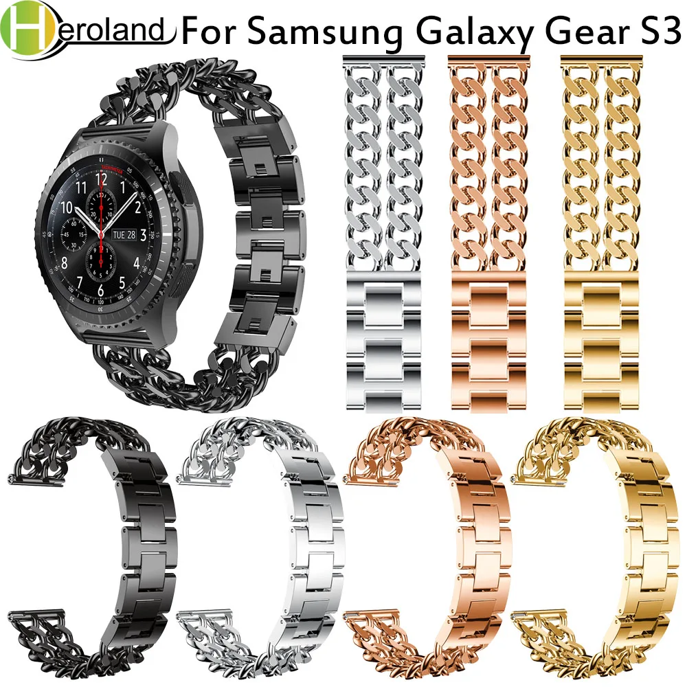 

watch band For Samsung Gear S3 Frontier/Classic Smart Wrist Band 22MM Replacement Cowboy Chain Steel Bracelet For Gear S3 band