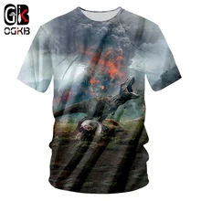 OGKB Tshirt 2018 Yeni Volkanik dinozor O Boyun Tshirt erkek Komik Bilim kurgu tema 3D baskı Sonbahar T-shirt Erkek kısa