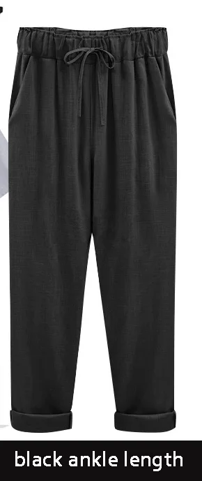 Шаровары Капри женские летний Стиль Высокая талия Свободные яркие цвета хлопок льняные брюки женские брюки плюс размер M-6XL - Цвет: black ankle length