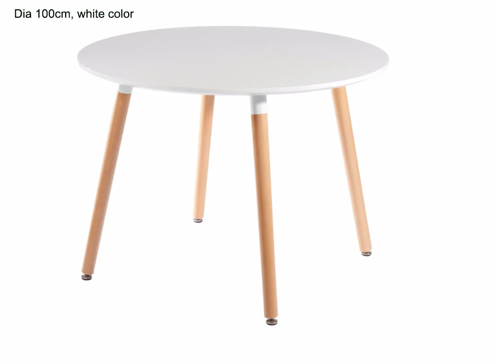 Круглый обеденный стол из ДВП с деревянной ножкой, деревянная нога МДФ топ Классический Современный дизайн обеденный стол - Цвет: White Round Dia 100