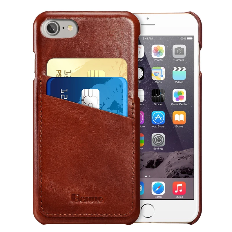 Benuo for iPhone 6 6s Case Genuine Leather Slim Corrected Grain Leather Cover With 2 Card