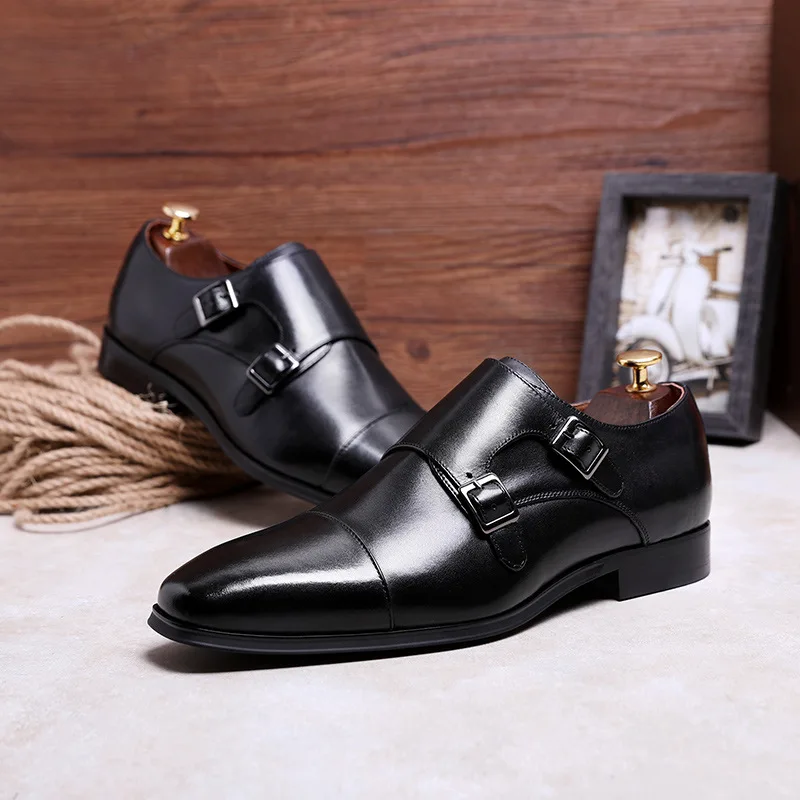 DESAI/Роскошные Брендовые мужские туфли-оксфорды из натуральной кожи; Мужские модельные туфли с острым носком и двойной пряжкой; мужские свадебные туфли