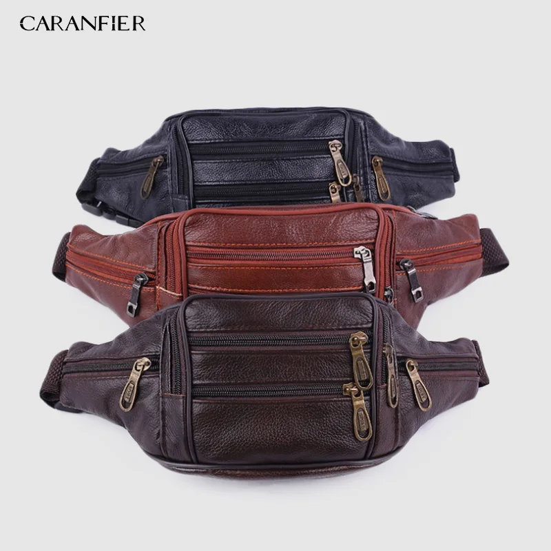 CARANFIER, 5 шт., брендовая модная мужская сумка на пояс из натуральной кожи, мужская сумка-Органайзер для путешествий, поясная сумка, сумка для мобильного телефона - Цвет: 3PCS