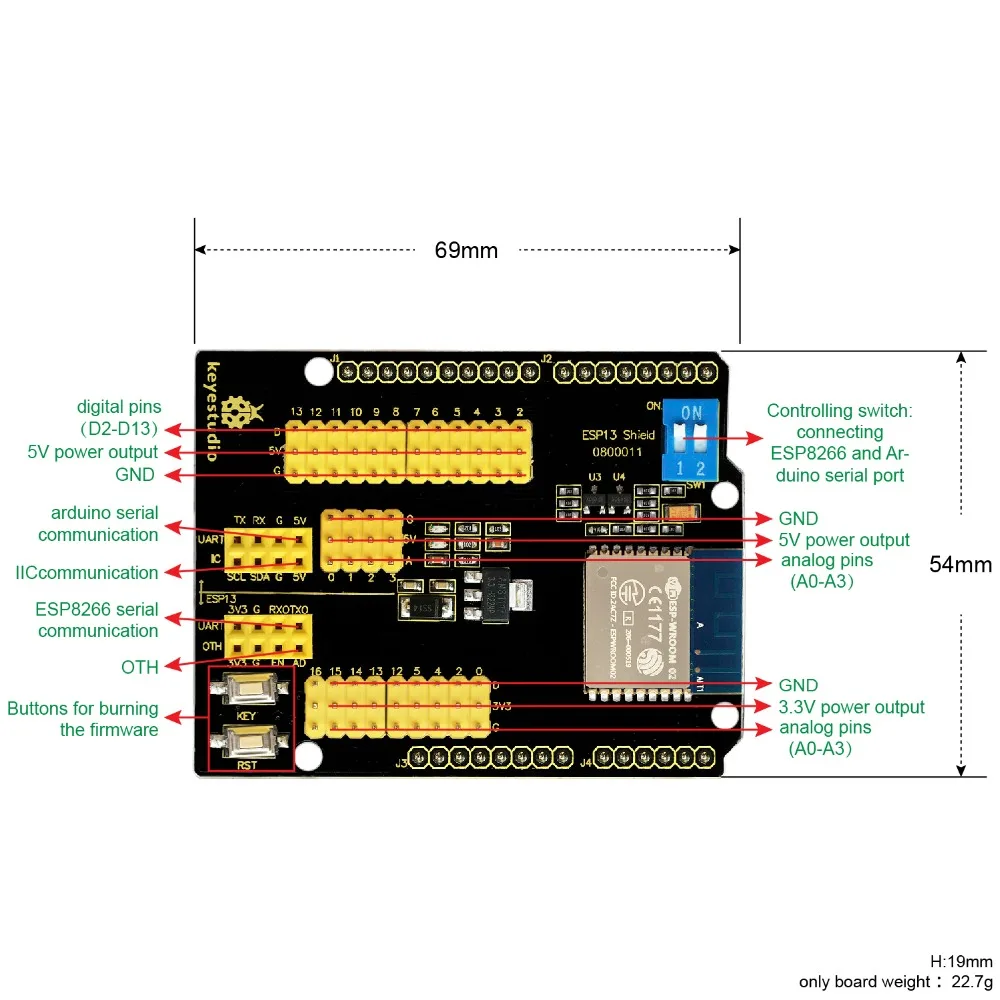 Новинка! Keyestudio ESP8266 веб-сервер серийный Wifi модуль расширения щит ESP-13 для Arduino UNO