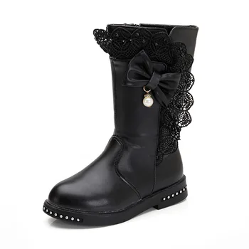 

Autumn Winter Boots For Girls Princess Snow Boots Fashion Kids High Boots Flock Leather Children Shoes Warm Over-the-knee Boots