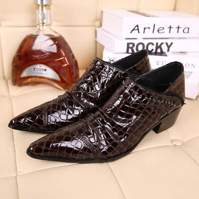 Celebrity Luxury alligator shoes for men balck spiked