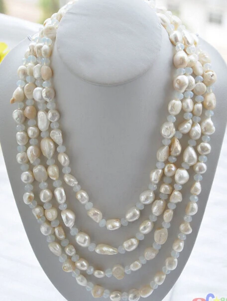 

FREE SHIPPINGP4508 LONG 100" 13mm white baroque freshwater pearl faceted opal necklace