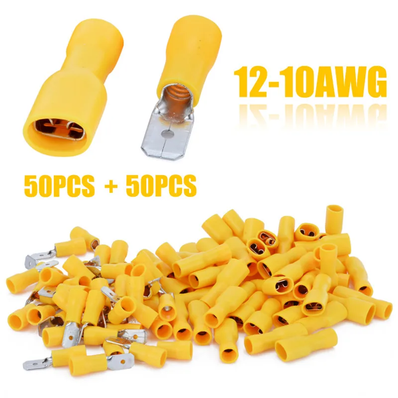 100pcs Female+Male Spade Insulated Crimp Terminal Kits High Quality