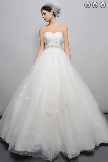 Best Price Gratis verzending hot 2016 baljurk designer bruidsjurk kant bruiden plus size sweetheart elegante bloemen jas trouwjurken