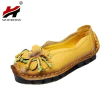 Г. новые туфли из натуральной кожи ручной работы с цветами, большие размеры 35-41 женские туфли на плоской мягкой подошве в стиле ретро летние парусиновые балетки на плоской подошве