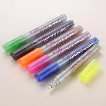 

6 Colors Metallic Outline Marker Pens Alcohol Acrylic Dazzle Marker Pen for Graffiti Travel Journal DIY Album Poster Gift Card