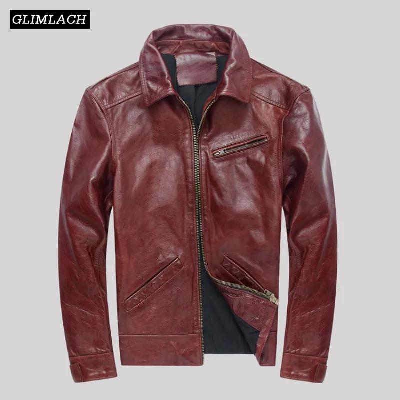 

2019 Vintage Plus Size Winter Men Cowhide Motorcycle Jacket Genuine Cow Leather Slim Biker Jacket Fashion Real Leather Coats New