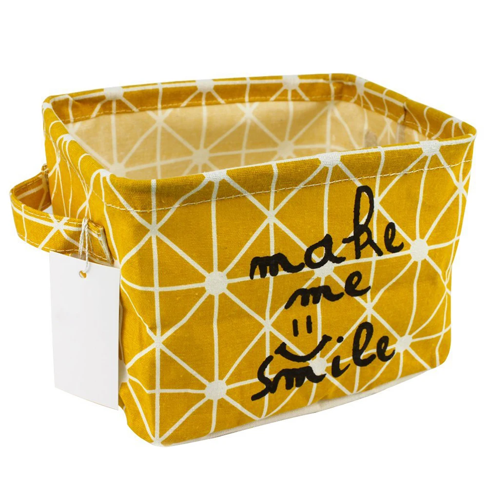Практичный Бутик небольшой льняной ткани желтый Органайзер складывающийся корзина с ручкой для хранения домашних запасов