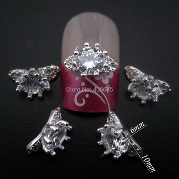 

10pcs Silver glitter zircon rings for nail art decoration 3d nail jewelry charms supplies YNS42