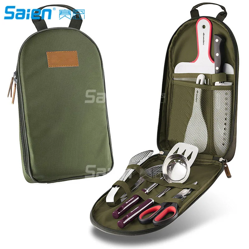Utensílio de Cozinha Conjunto de Viagem 8 Peças para Churrasco Utensílios de Panelas de Camping Kit de Viagem Acampamento Organizador Portátil