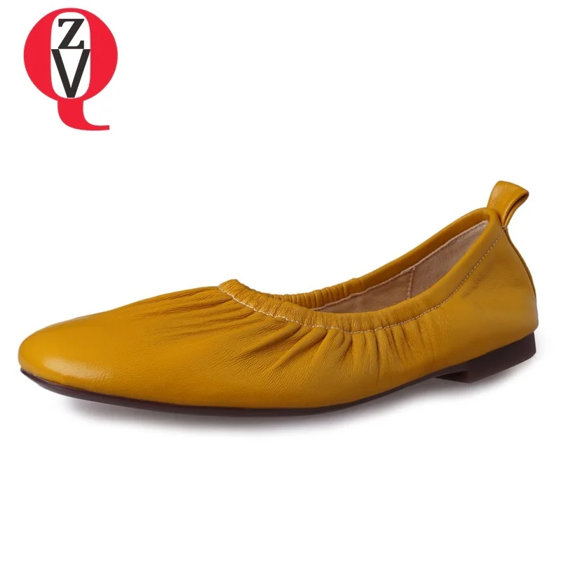 

ZVQ shoes women 2019 spring new concise casual high qualiy sheepskin women flats outside comfortable square toe slip-on shoes