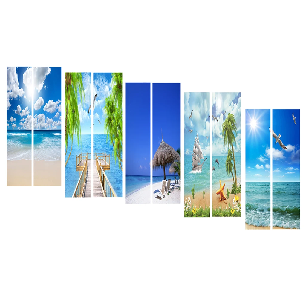 3D Photo Door Murals Sea Side Scenery Wall Sticker Mural Removable Self-Adhesive Fridge Decor Decal 77x200cm