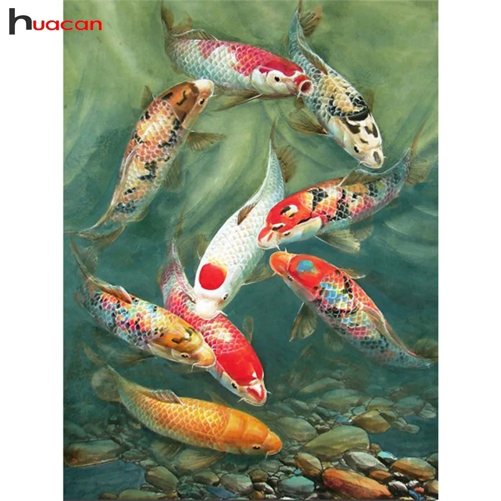 

Huacan Diy Diamond Painting Fish Picture Of Rhinestones Mosaic Paintings Full Square Diamond Embroidery Animal