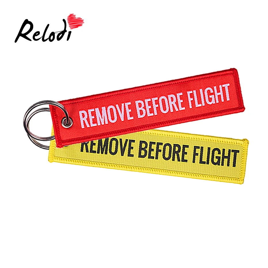 

Relodi Remove Before Flight Keychain Trendy Keyring Embroidery Polyester Fabric Key Protector Commemorative Key Chains SP0978