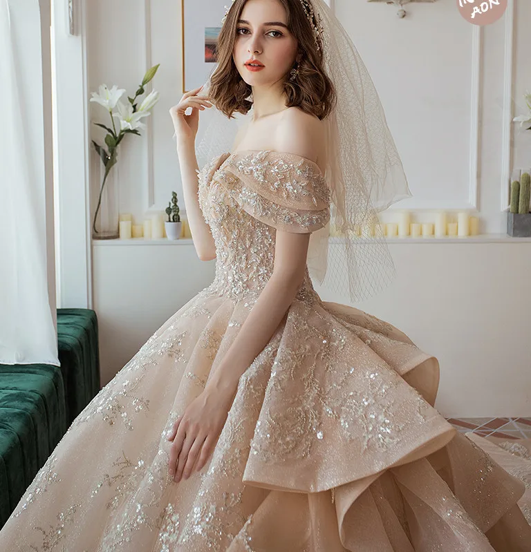 

2019 New Beautiful Fold Design Sweetheart Wedding Dresses Appliques Tulle Ruffle Robe De Mariee