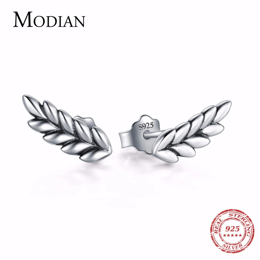 Modian 100% реальные 925 стерлингового серебра в форме листа простой сверкающие серьги