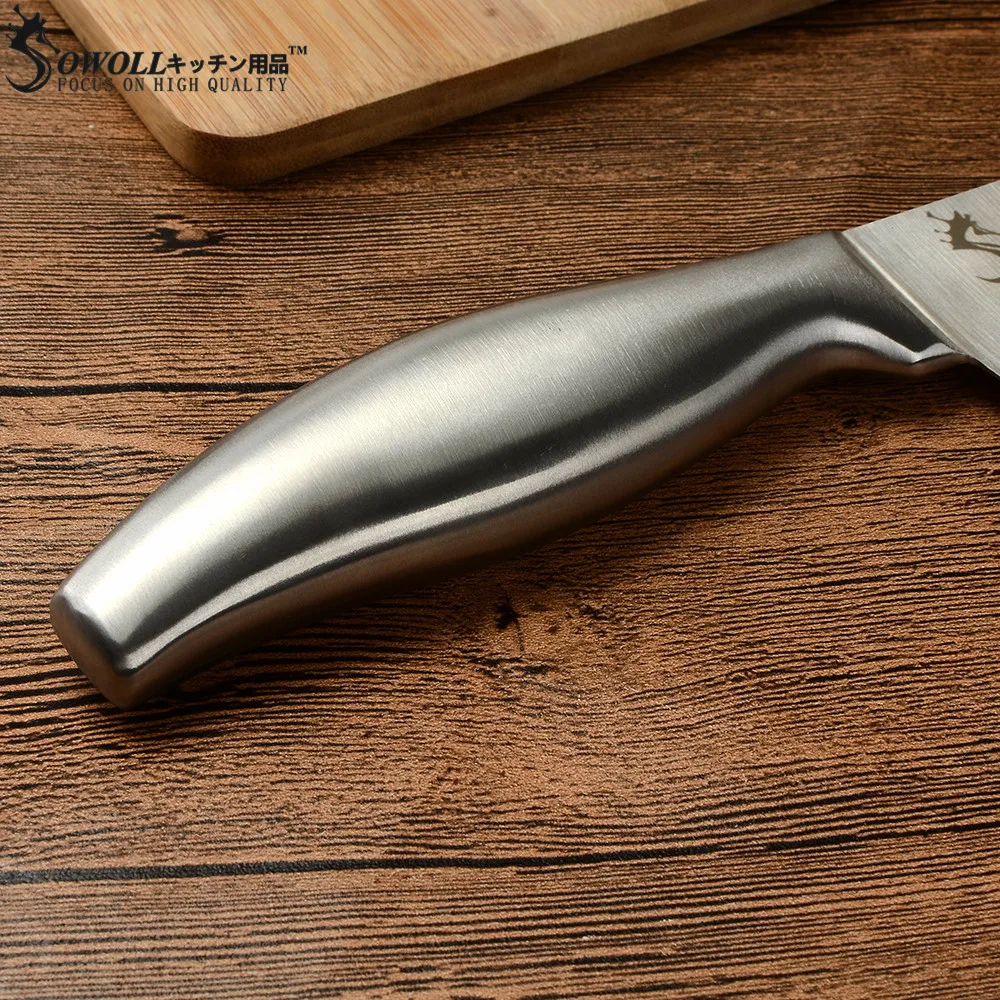 Sowoll 6 шт. набор кухонных ножей лезвие из нержавеющей стали Острый удобный изогнутый нож шеф-повара нож для нарезки хлеба Santoku кухонный инструмент