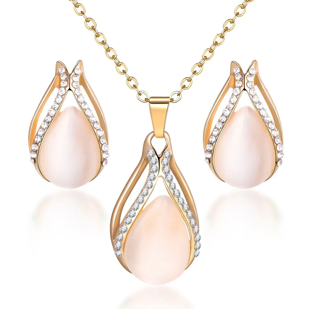 Женский ювелирный комплект из колье и серёг с кристаллами|engagement jewelry set|jewelry setsset