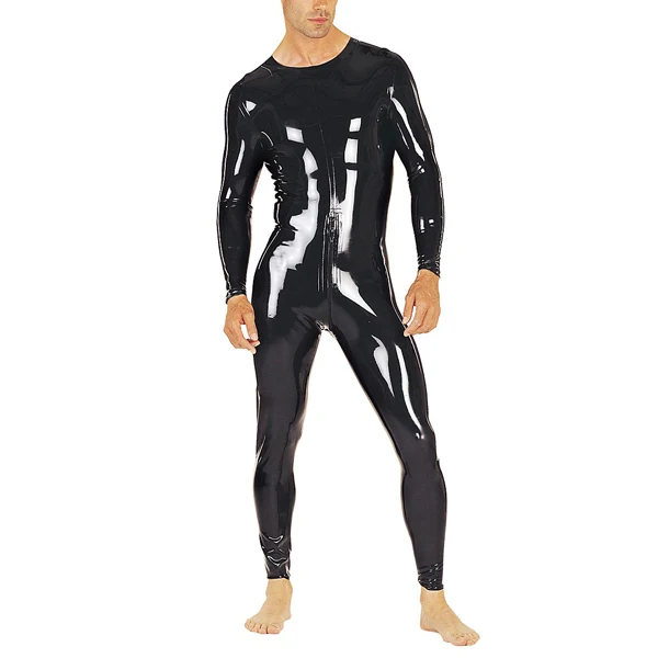 Latex Rubber Neck Entry Catsuit with Crotch Zip b