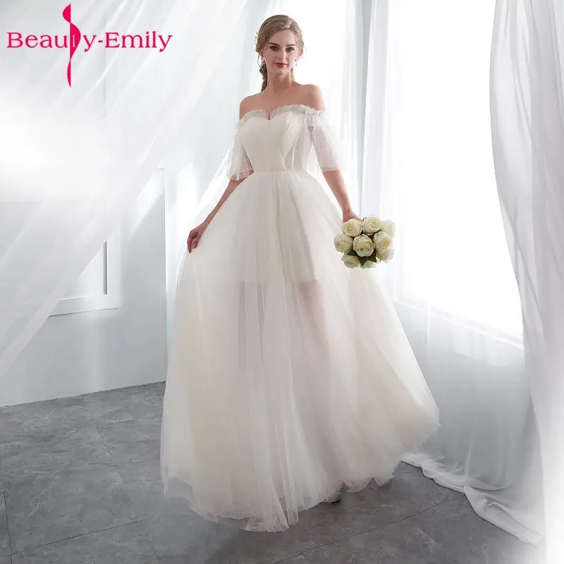 Beauty Emily White Lace Formal Evening Dresses 2018 long Plus Size A-Line Evening Party Dresses Floor-Length Prom Dress Elegant