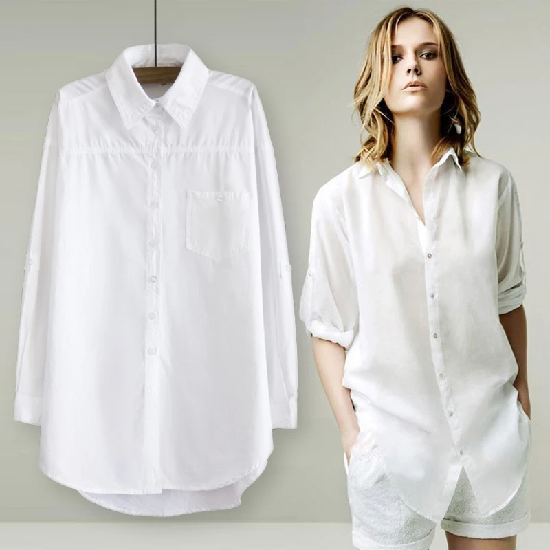 Элегантная Длинная блузка, белая рубашка для женщин, Офисная рубашка из хлопка, повседневная хлопковая блузка, модная женская блуза 0,24 - Цвет: see chart