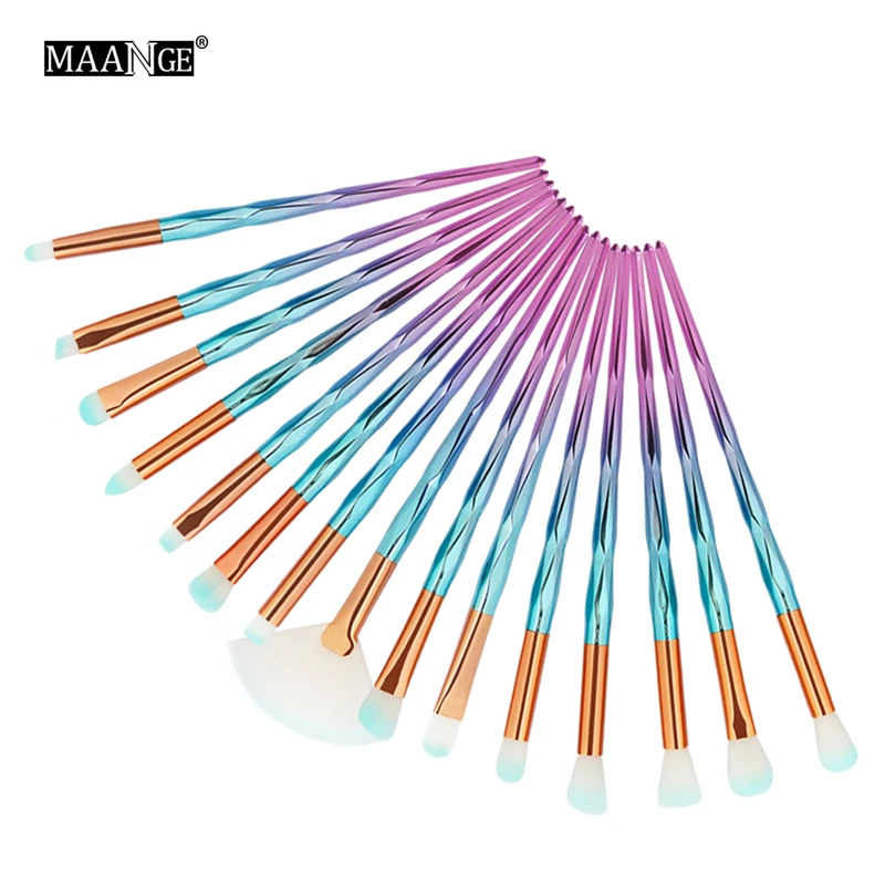 

MAANGE 15pcs Diamond Pro Makeup Brushes Set Powder Foundation Eye Shadow Blush Blending Cosmetics Make Up Brush Tool Kits
