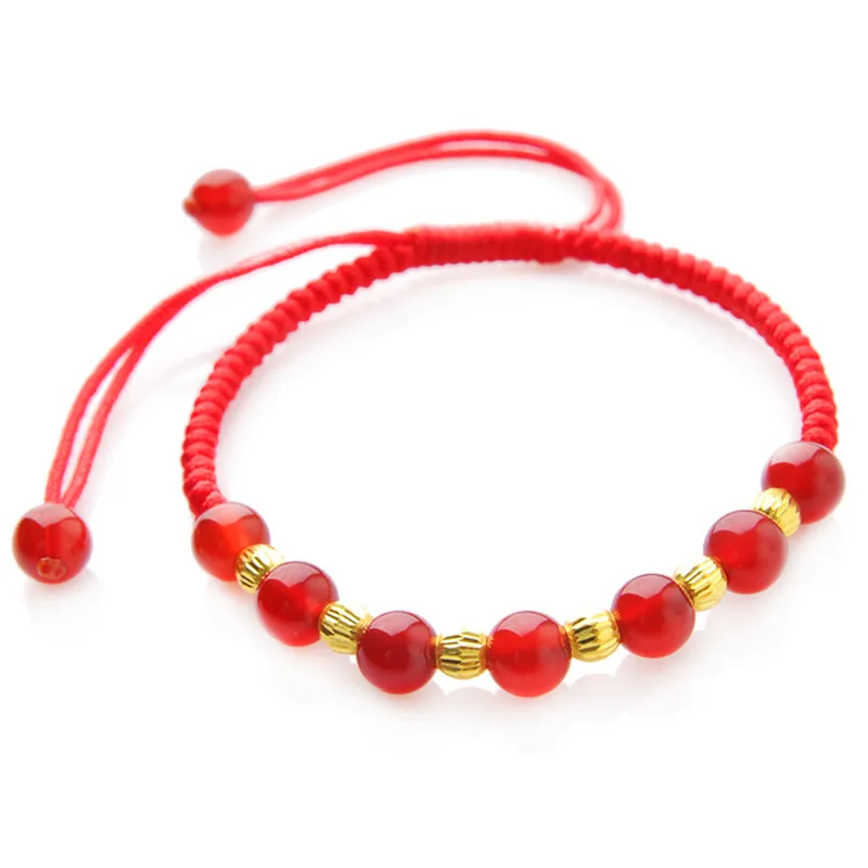 Handmade Knots red Rope lucky bracelets Bangles Natural Red stone bead