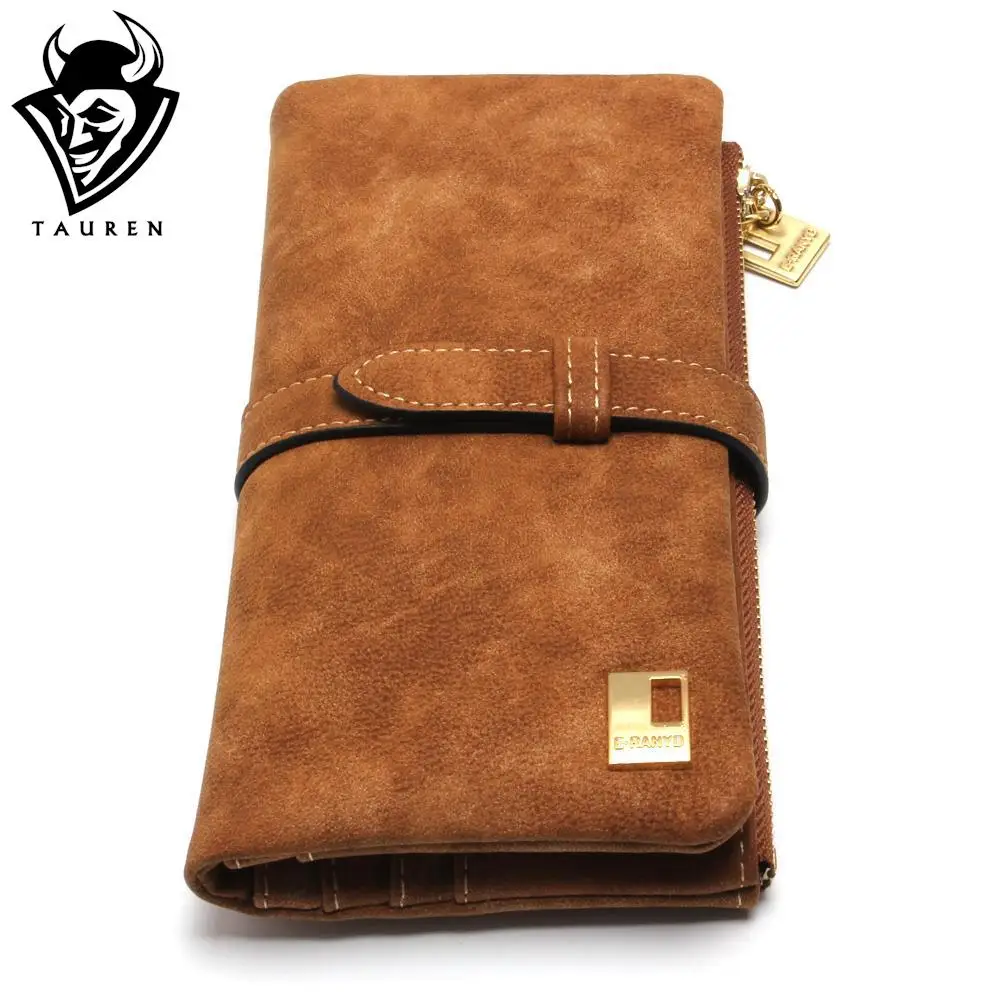  2016 New Fashion Women Wallets Drawstring Nubuck Leather Zipper Wallet Women's Long Design Purse Two Fold More Color Clutch 