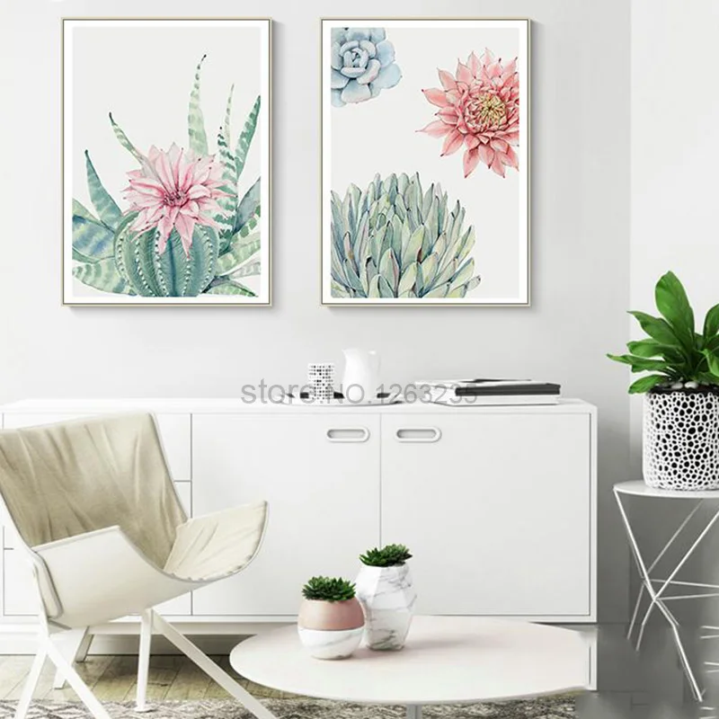 Succulent Plants Wall Art Canvas Painting Cactus Flowers Nordic Poster Pictures For Living Room Art Print Posters Home Unframed