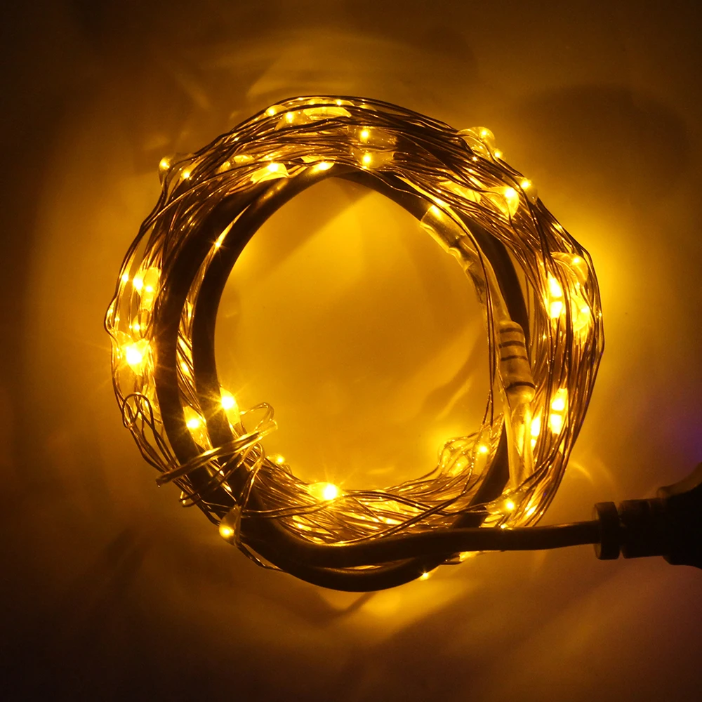Строка сказочных огней Лампы для мотоциклов вечеринок украшение дома USB Медный провод 100 LED 10 м Наружное освещение строка свет # KF