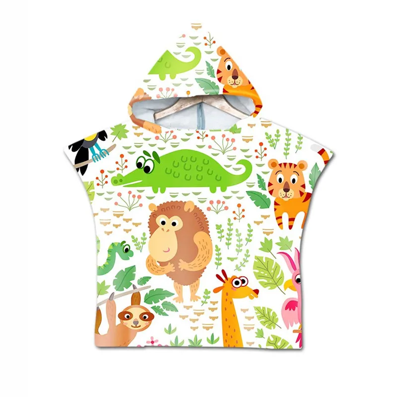 Детское банное пляжное полотенце с капюшоном и принтом с животными; детский халат с капюшоном; пончо для плавания; пляжный детский халат; пляжная одежда