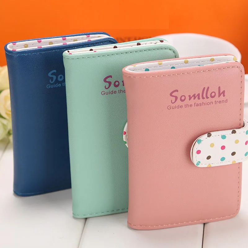 Fashion Women Candy Color Top PU Leather Hasp Card Holders Lady Girl's Bank Credit Cards Bag Large Capacity Card Wallet