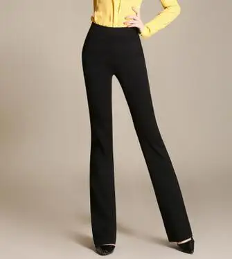 Женские брюки-клеш размера плюс 4, однотонные, черные, белые, бежевые, синие, из смешанного хлопка, брюки с эластичной резинкой на талии, женские весенние брюки qzq0703 - Цвет: Черный