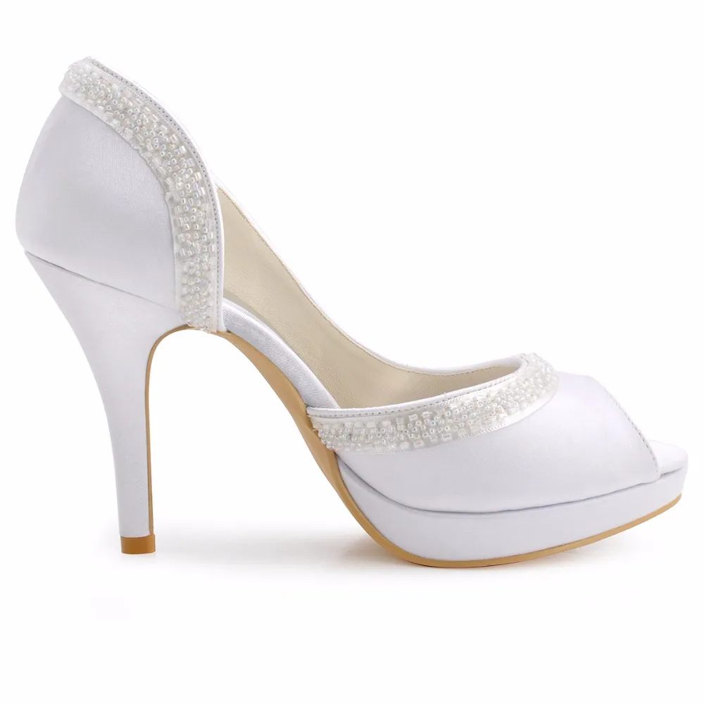 El-005-pf белый элегантный открытый носок Бисер платформы 4 "стилет каблук атласные свадебные туфли-лодочки Женская обувь