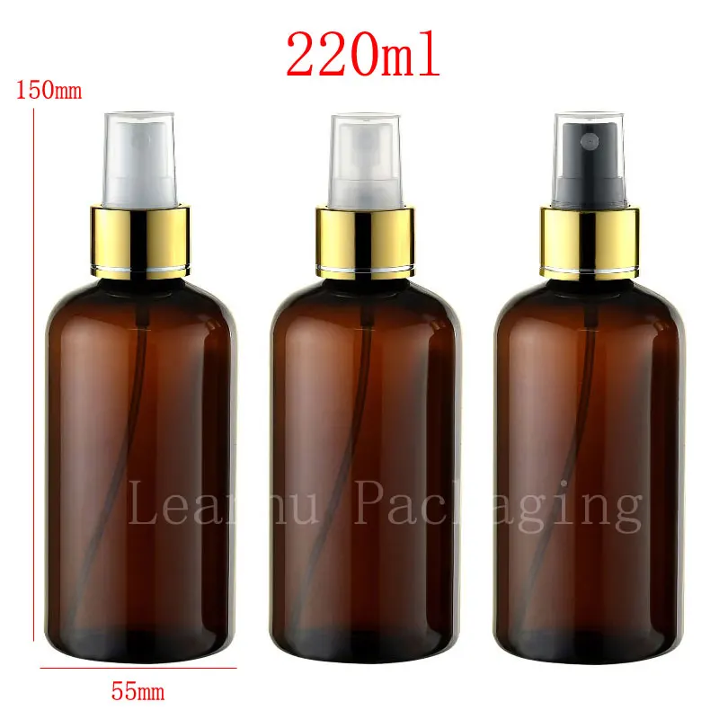 

220ml x 20 Empty Brown Cosmetic Container With Mist Sprayer , Gold Collar Pump Bottle , Used For Liquid Medicine,Perfume,Oil