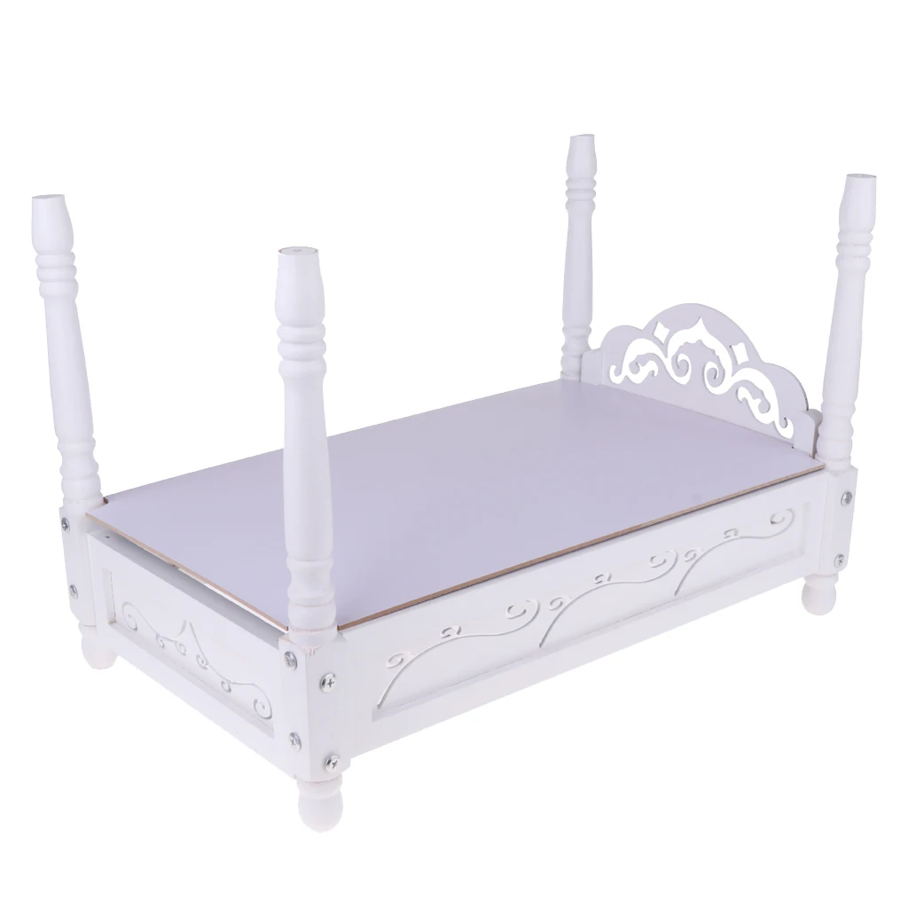 

European Style 1/6 White Wooden Bed Furniture Model for Barbie Hot Toys//Blythe/BJD Dollhouse Accessories