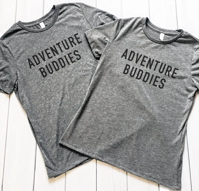 

Skuggnas Adventure Buddies Matching Couples t shirts Travel Roadtrip Wanderlust Vacation Shirt Matching Couple's Tee dropship